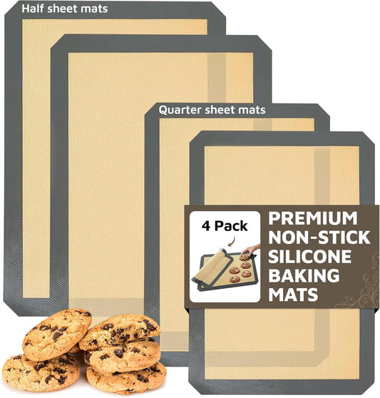 Skiennix Silicone Baking Mats - Nonstick 4-Pack for Macarons & Cookies | 2 Half & 2 Quarter Sizes