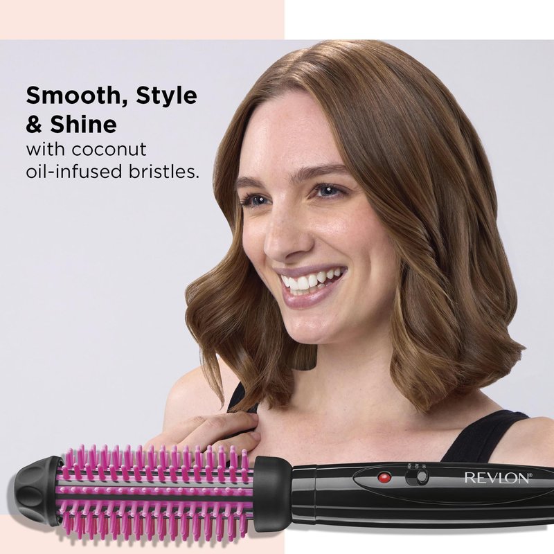 REVLON Silicone Bristle Heated Hair Styling Brush | Fast, Long Lasting Volume for Easy Styling | 1" Barrel for Full Body and Smooth Styles (Black/Pink)