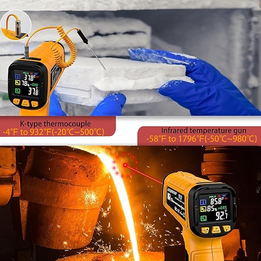 MOONASCEND Infrared Thermometer Temperature Gun -58°F to 1796°F, 50:1 Dual-Mode Temp Guns with K-Type Thermocouple for Internal Readings, HVAC Contactless Lazer IR Thermometers for Home & Industry