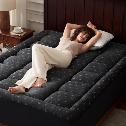 Anluoer Queen Memory Foam Mattress Topper - Thick Pillow Top for Back Pain Relief | 60x80 Inches, Dark Grey