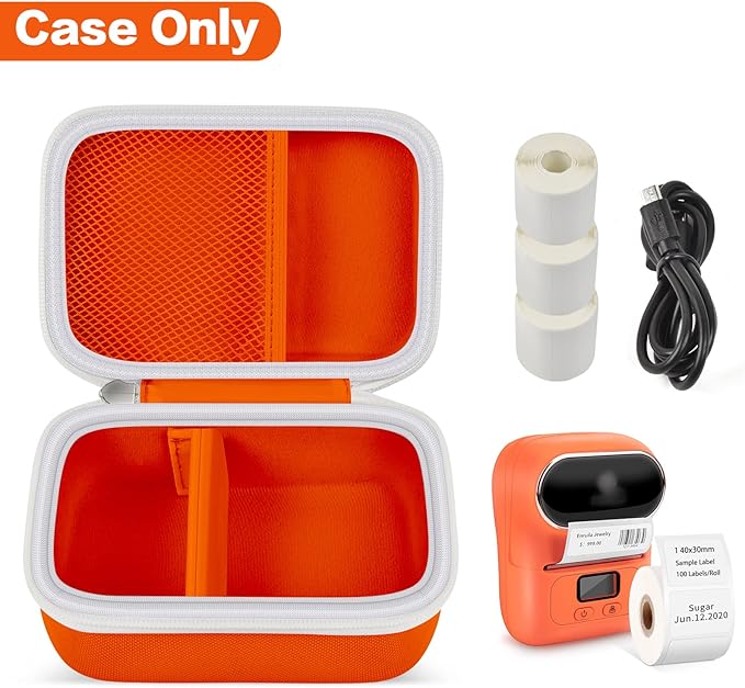 Boobowl Case Compatible with Phomemo M110 Label Maker - Portable Mini Bluetooth Thermal Label Maker Carrying Storage Bag for Printer Labels, USB Cable and Accessories (Box Only) - Orange