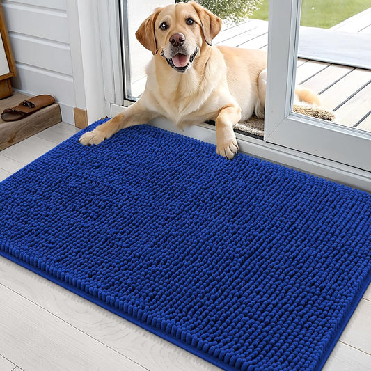 OLANLY Dog Door Mat - Absorbent Non-Slip Washable Chenille Mat for Muddy Paws | 36x24 Royal Blue