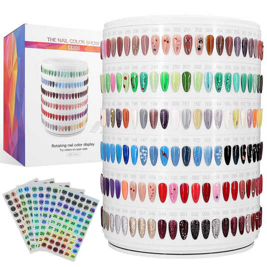 Upgraded Nail Polish Display Book 300 Colors, Professional Nail Color Sample Display Show with Transparent Nails Tips and Nails Polish Number Stickers