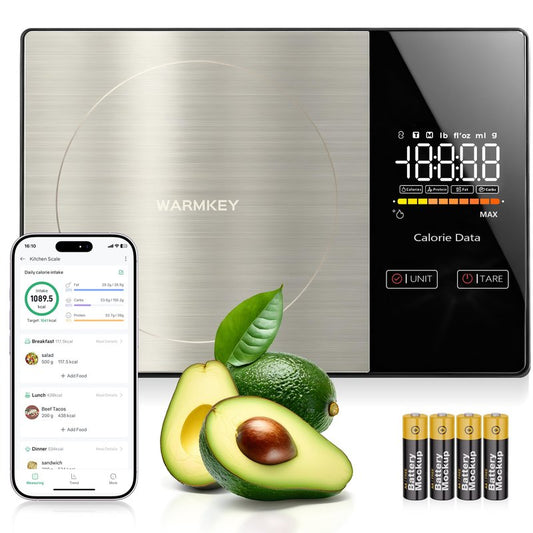 WARMKEY Smart Nutrition Food Scale - Digital Kitchen Scale with Nutritional Calculator App,Tare Function,Track Calories &24 Nutrients,11lb, Grams/Ounces, Healthy Eating & Meal Prep