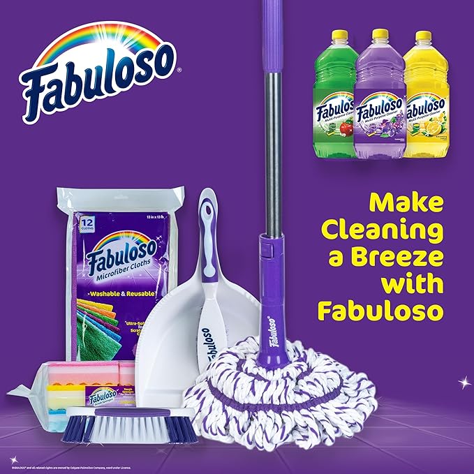 Fabuloso Twist Mop – Self Wringing Mop with Non-Scratch Scrubber and Removable Washable Head for Floor Cleaning