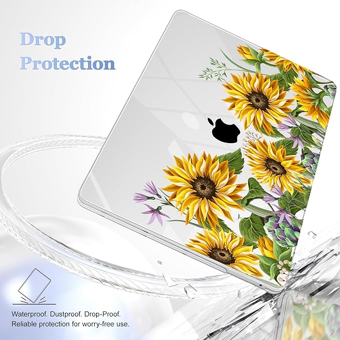 Lepeoac Case for MacBook Pro 13 inch Case M2 2022-2016 A2338 M1 A2251 A2289 A2159 A1989 A1708 A1706, Plastic Hard Shell + Keyboard Cover + Dust Plug, Sunflowers