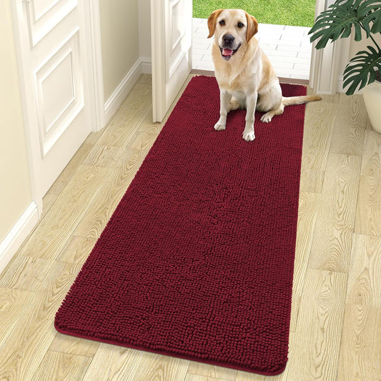 OLANLY Dog Door Mat - Absorbent Non-Slip Mud Mat for Dogs | Quick Dry Chenille, 70x24, Burgundy