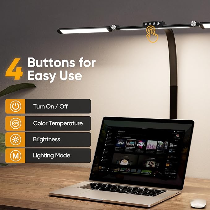 WIHTU Large Desk Lamps for Home Office, 39.3" Architect Desk Lamp with Clamp, 24W Ultra Bright LED Desk Light Stepless Dimming Eye-Caring Office Desk Lamp for Study Work