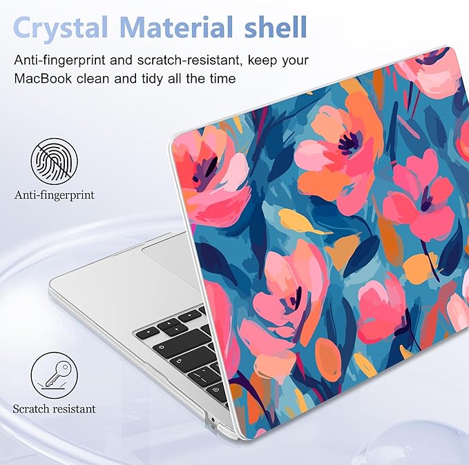 Lepeoac Case for 2026/2025/2024/2023 MacBook Air 15-inch Laptop Release M5 A3448 /M4 A3241 /M3 A3114 /M2 A2941, Stylish Protective Hard Shell Cover for MacBook Air 15.3 inch, Flowers Print