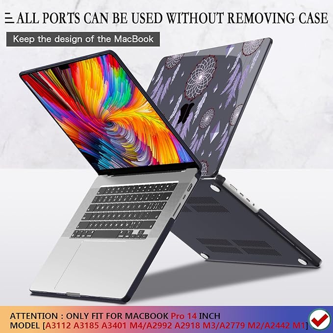 CISSOOK Compatible with MacBook Pro 14 inch 2025-2021 Release M5 M4 M3 M2 M1 Chip A3434 A3112 A3185 A3401 A2918 A2992 A2779 A2442, Hard Shell Case with Keyboard Cover&Screen Protector, Dream Catcher
