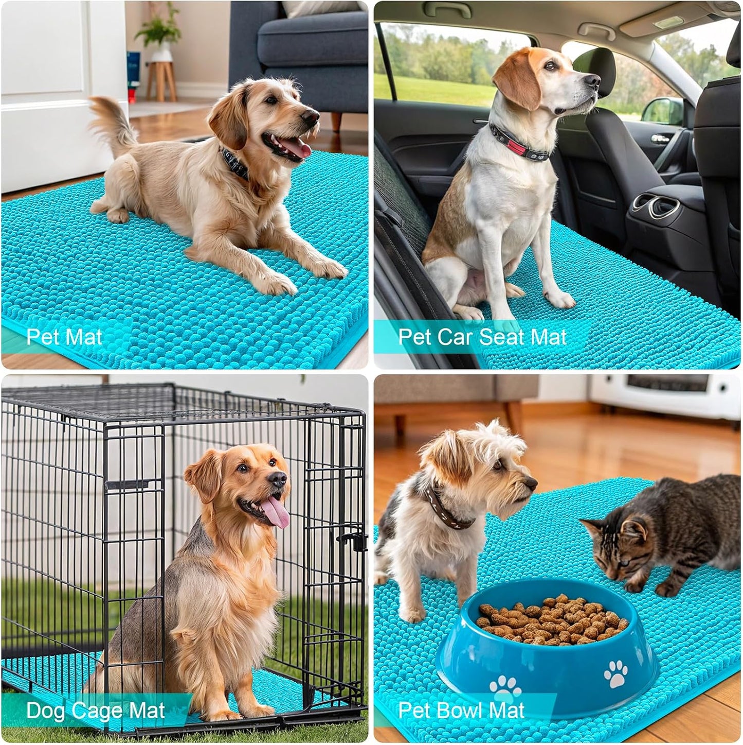OLANLY Dog Door Mat - Absorbent Non-Slip Mud Mat for Muddy Paws | Quick Dry Chenille, 70x32, Aqua Blue