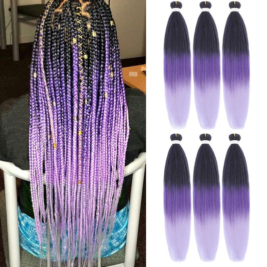 Liang Dian Pre-Stretched Braiding Hair 36 Inch 6 packs Hot Water Setting Synthetic Hair Crochet Braiding Hair Extension(Mixed black/Dark Purple/Light Purple)
