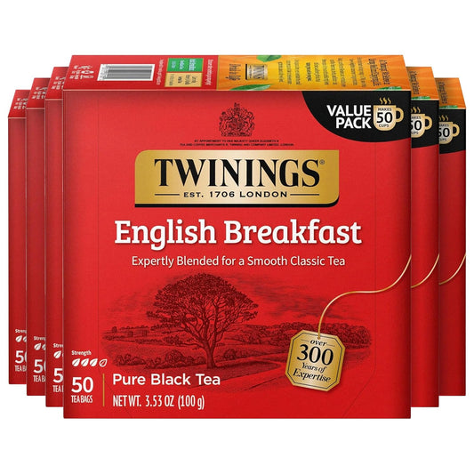 Twinings English Breakfast Black Tea - Flavourful & Robust Caffeinated Bags | 50 Count (Pack of 6)
