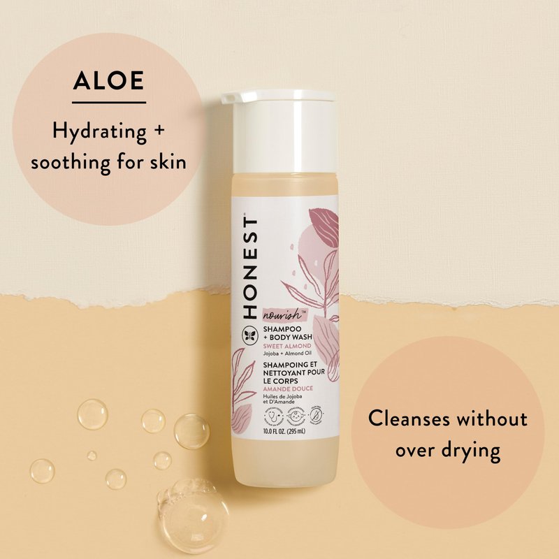 The Honest Company 2-in-1 Cleansing Shampoo Body Wash Gentle for Baby, Naturally Derived Tear-free, Hypoallergenic, Sweet Almond Nourish, 18 fl oz