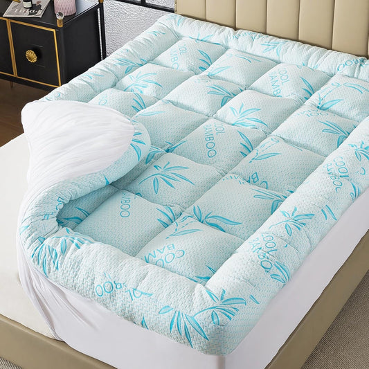 WhatsBedding 5-Inch Full Mattress Topper - Breathable Bamboo Viscose & Memory Foam, Blue Color