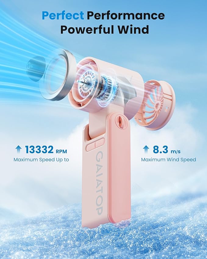 Gaiatop Portable Handheld Turbo Fan, 15 Hrs Cooling, 180° Foldable 4-in-1 Hand Held Fans, 6-Speed (1-100) Personal Mini Handheld Fans, Small Portable Fan for Travel, Working, Outdoor Women Gifts, Pink