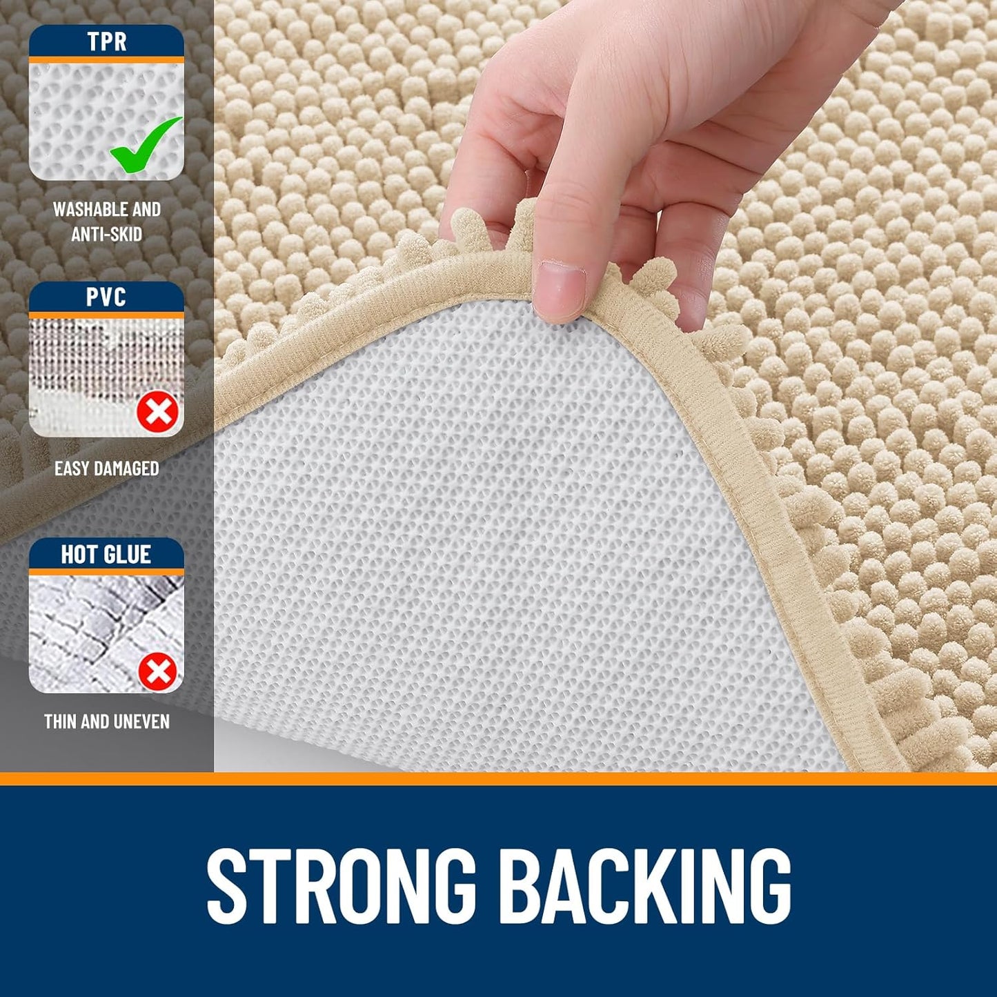 OLANLY Large Bathroom Rugs - Extra Soft Chenille Bath Mats | Quick Dry, Machine Washable, 59x35, Beige