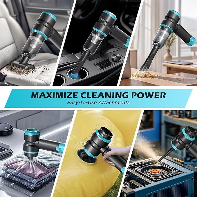SIX CRAFTSMEN Car Vacuum Cleaner, 4-in-1 Cordless Rechargeable Mini Vacuum with Air Duster