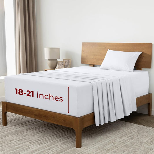 Mellanni Extra Deep Twin XL Sheets - 3 PC Iconic Collection Bedding - Hotel Luxury, Ultra Soft, Cooling Bed Sheets - Wrinkle, Fade, Stain Resistant (Twin Extra Long, White)