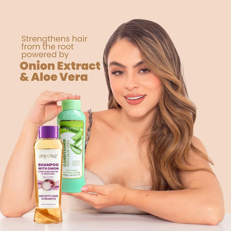 Onion Shampoo & Aloe Conditioner Set - Strengthen & Hydrate Hair with Onion Extract, Biotin & Argan Oil | Deep Cleansing, Moisturizing Formula