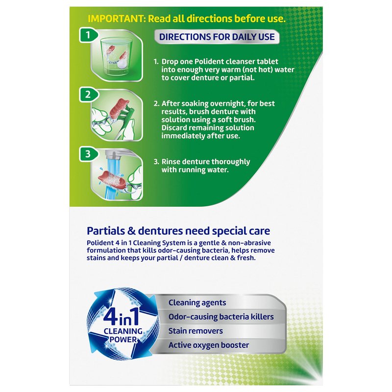 Polident Overnight Whitening Denture Cleanser Tablets - 120 Count