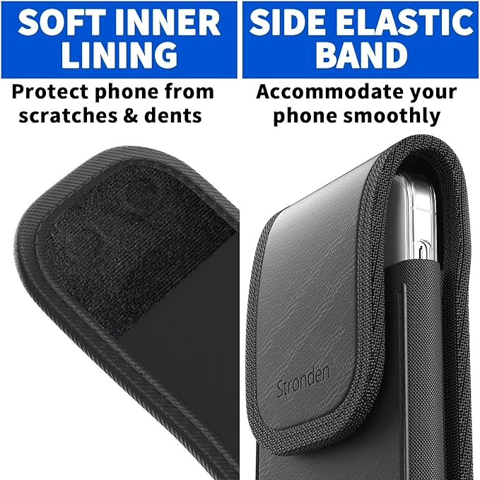 Magnetic Closure Holster for iPhone 17 Pro, 17 Air, 17e, 17, 16 Pro, 16e, 16, 15 Pro, 15, 14 Pro, 14, 13 Pro, 13, 12 Pro, 12 - Vertical Leather Nylon Belt Case Pouch (Fits Slim Case on) (Medium)