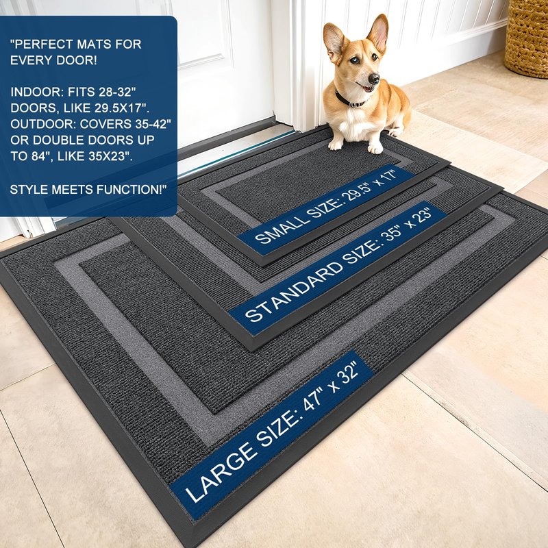 OLANLY Front Door Mat Indoor Outdoor Entrance, Waterproof All-Season, All-Weather Doormat, Sturdy Natural Rubber, Fade Resistant, Low Profile, Easy Clean Patio Porch Entryway Mat, 59x20, Grey