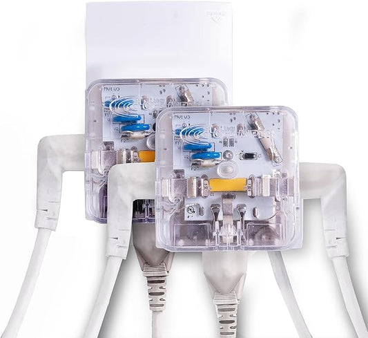 Clamper 3-Outlet Surge Protector 1800 Joules, 1875W, for TV, PC, Xbox, PS5, Refrigerators and Other Appliances (Compact Wall Surge Protector), iCLAMPER Power 3, 2-Pack Clear
