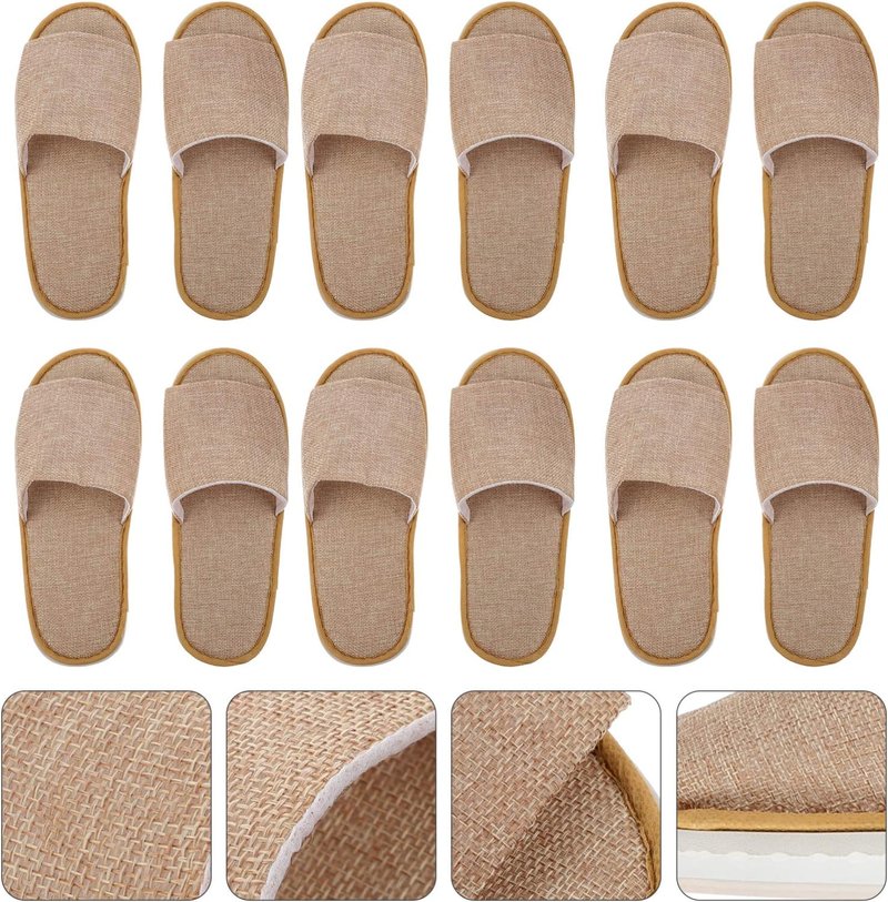 Disposable Travel Slippers - Open Toe Nonslip Indoor Spa Footwear | 6 Pairs for Guests