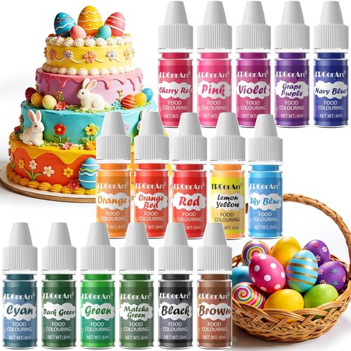 ERCorArt Food Coloring Liquid Set - 16 Vibrant Food Grade Dyes for Cake Decorating & Cooking | 0.25 Fl Oz