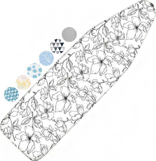 Skiennix Ironing Board Cover - Thick, Scorch & Stain Resistant Pad | 15x54 Floral White Design