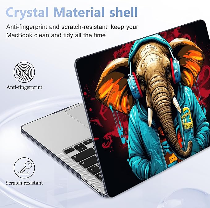 Lepeoac for MacBook Pro 16 inch Case 2019 2020 Release Model A2141, Plastic Hard Shell Cover with Keyboard Cover & Screen Protector for MacBook Pro 16 inch with Touch Bar & Touch ID, Elephant Hoodie
