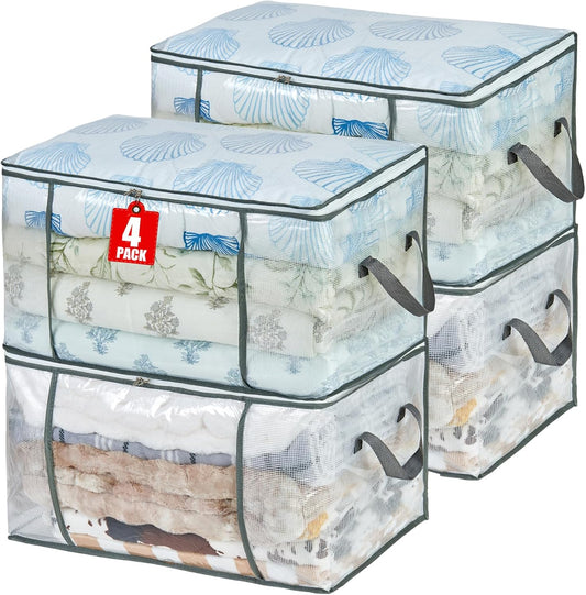 MKOKYD 80L Clear Storage Bag - Foldable Organizer for Clothes, Blankets & Comforters | Sturdy Handles & Zippers