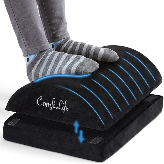 ComfiLife Foot Rest for Under Desk at Work – Adjustable Height Memory Foam Foot Stool for Under Desk, Office Chair & Gaming Chair – Ergonomic Footrest for Back & Hip Pain Relief (Black)