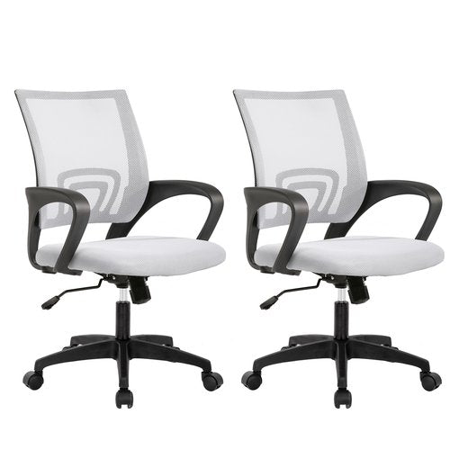 BestOffice | Ergonomic Office Chair | Mid-Back Swivel Desk Chair | Breathable Backrest & Lumbar Support | Adjustable Height | Sponge Seat | Rolling Wheels | White | for Adults & Women | Pack of 2