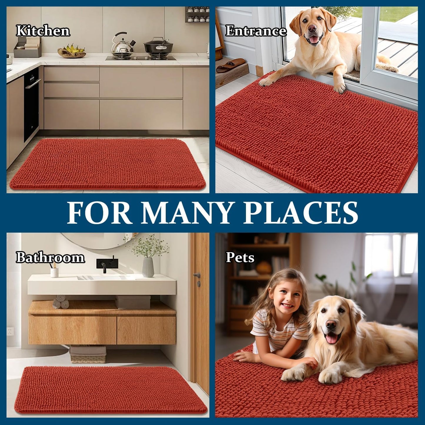 OLANLY Dog Door Mat - Absorbent Non-Slip Washable Doormat for Muddy Paws | 54x24 Maple Red