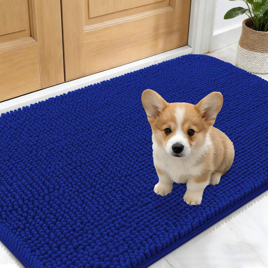 OLANLY Dog Door Mat - Absorbent Non-Slip Chenille Mat for Muddy Paws | 24x16 Royal Blue Indoor Entryway Carpet