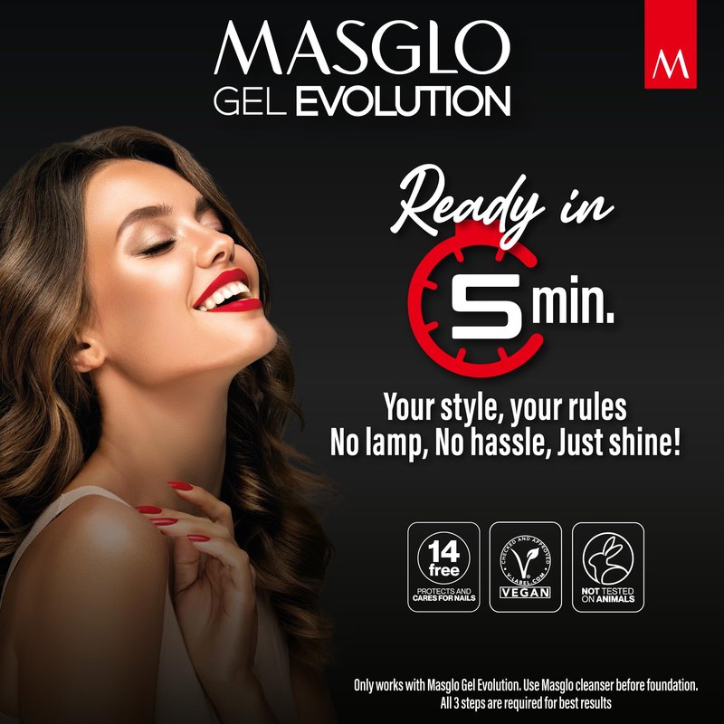 MASGLO Gel Evolution – Set of 3 Nail Polishes No UV/LED Lamp Needed, Fast-Drying, 12-Day Wear, 14-Free Formula, High-Gloss Finish, vegan (0.5 oz Each) h