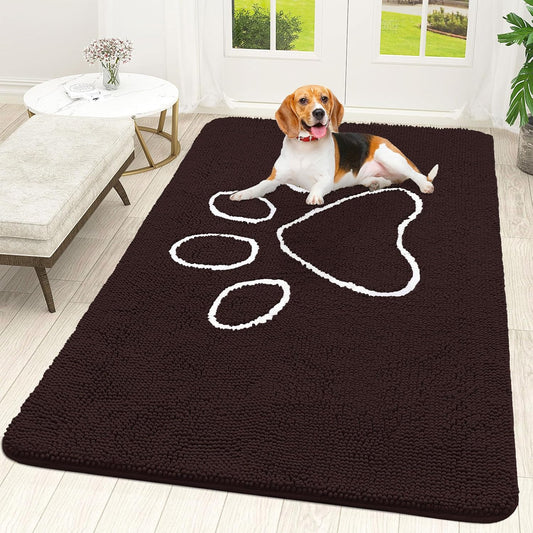 OLANLY Dog Door Mat - Absorbent Non-Slip Muddy Paws Mat | 59x35 Paw Print Design, Quick Dry Brown