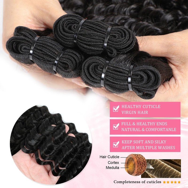 msVenus 12A Deep Wave Bundles Human Hair 20 Inches, 100% Unprocessed Indian Human Hair Bundles Wet and Wavy Raw Virgin Hair One Bundles Deal Curly Weave Bundles(Natural Color, 20 Inches)