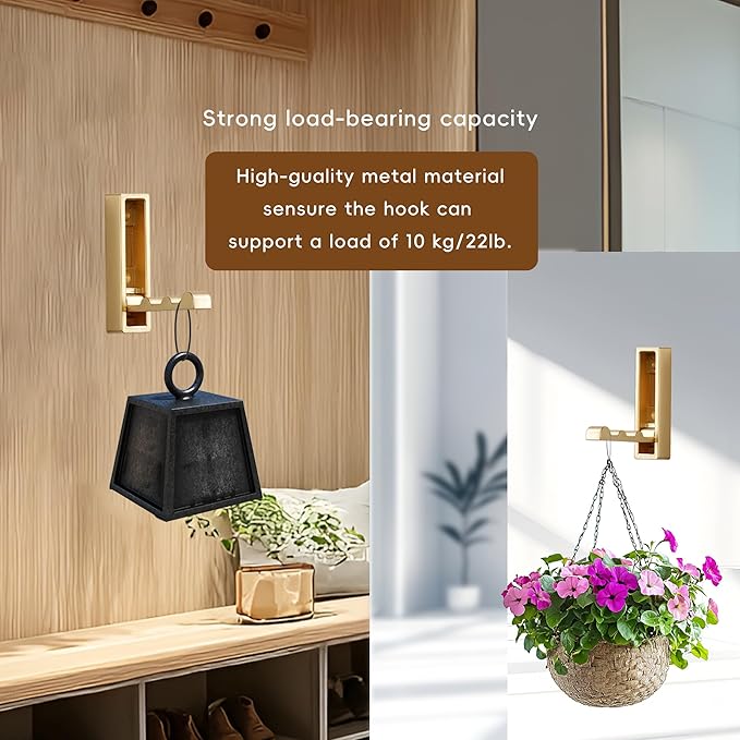 WVSXE Folding Wall Hooks,4 Pack Rustproof Zinc Alloy Folding Coat Hooks,Heavy Duty Foldable Gold Wall Hooks for Hanging Clothes,Hat,Towel,Bathrobe,Key,Bag,Backpack (Gold)