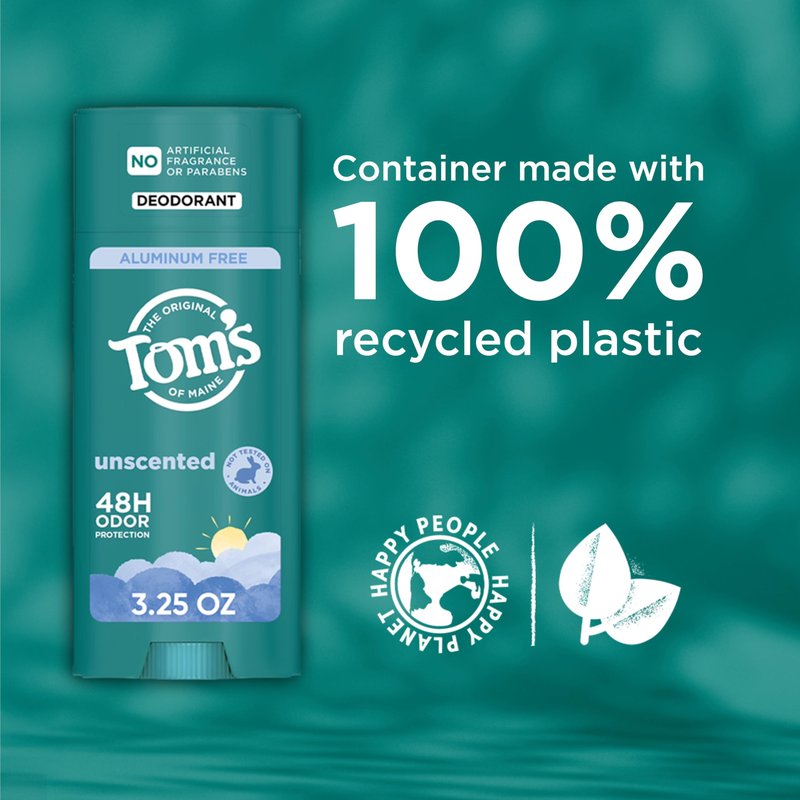 Tom’s of Maine Unscented Natural Deodorant, Aluminum Free, Clear Application, Odor & Wetness Protection, Naturally Derived Ingredients, 3.25 oz (2 Pack)