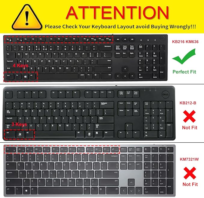 Keyboard Cover with Large Letters for DELL KB216 KB216b KB216t KB216d KB216p KM636 Wired & Wireless Keyboard, Dell Inspiron Desktop 24" 27" 5400 5490 7790 3475 3670 7450 7050 Keyboard Protector,Black