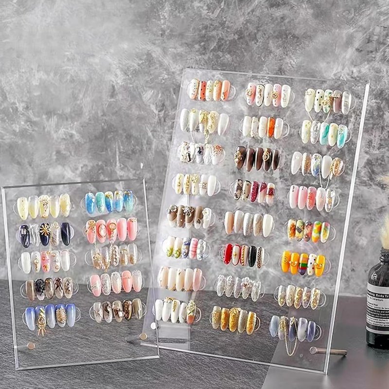Acrylic Nail Art Display Board - 50pcs Sample Tips for Salon Practice | Double-Sided Tape Included (2 Large)