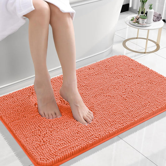 OLANLY Bath Rugs - Extra Soft Chenille, Quick-Dry, Machine Washable | 24x16 Coral Bathroom Mats