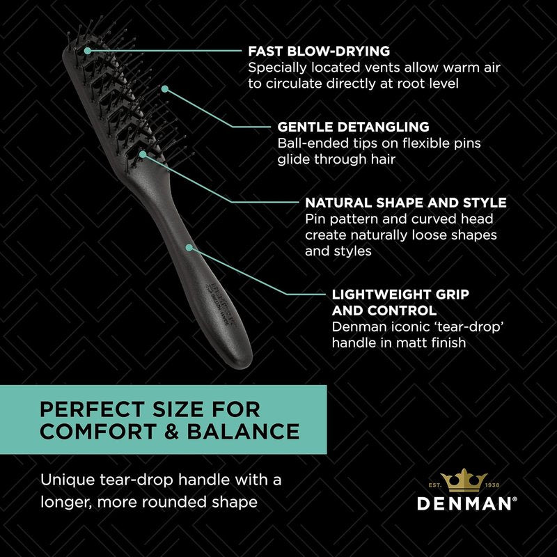 Denman D200 Flexible Vent Brush - Blow Drying Hair Brush for Curly, Thick & Straight Hair | Unisex, Black
