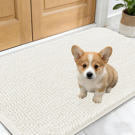 OLANLY Dog Door Mat - Absorbent Non-Slip Washable Doormat for Muddy Paws | 24x16 Inches, Ivory