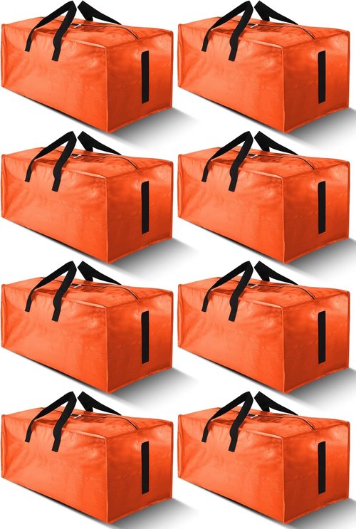 HOMESURE Large Water-Resistant Moving Bags - 8 Pack Heavy-Duty Storage Totes with Zippers & Handles | Space-Saving Orange Design