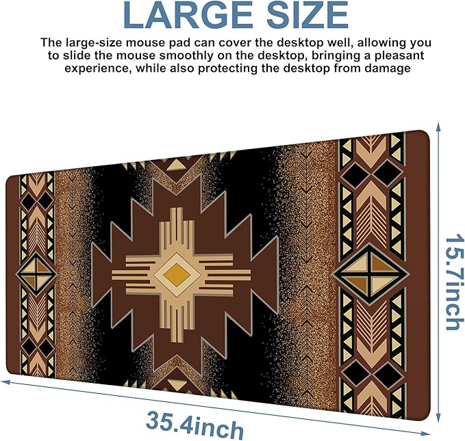 NITAHHHY Large Mouse Pad Aztec Pattern Gaming Desk Pad Computer Keyboard Non-Slip Waterproof Mouse Mat with Rubber Base and Stitched Edges Entertainment Office Writing Desk Mat 35.4 x 15.7 Inches