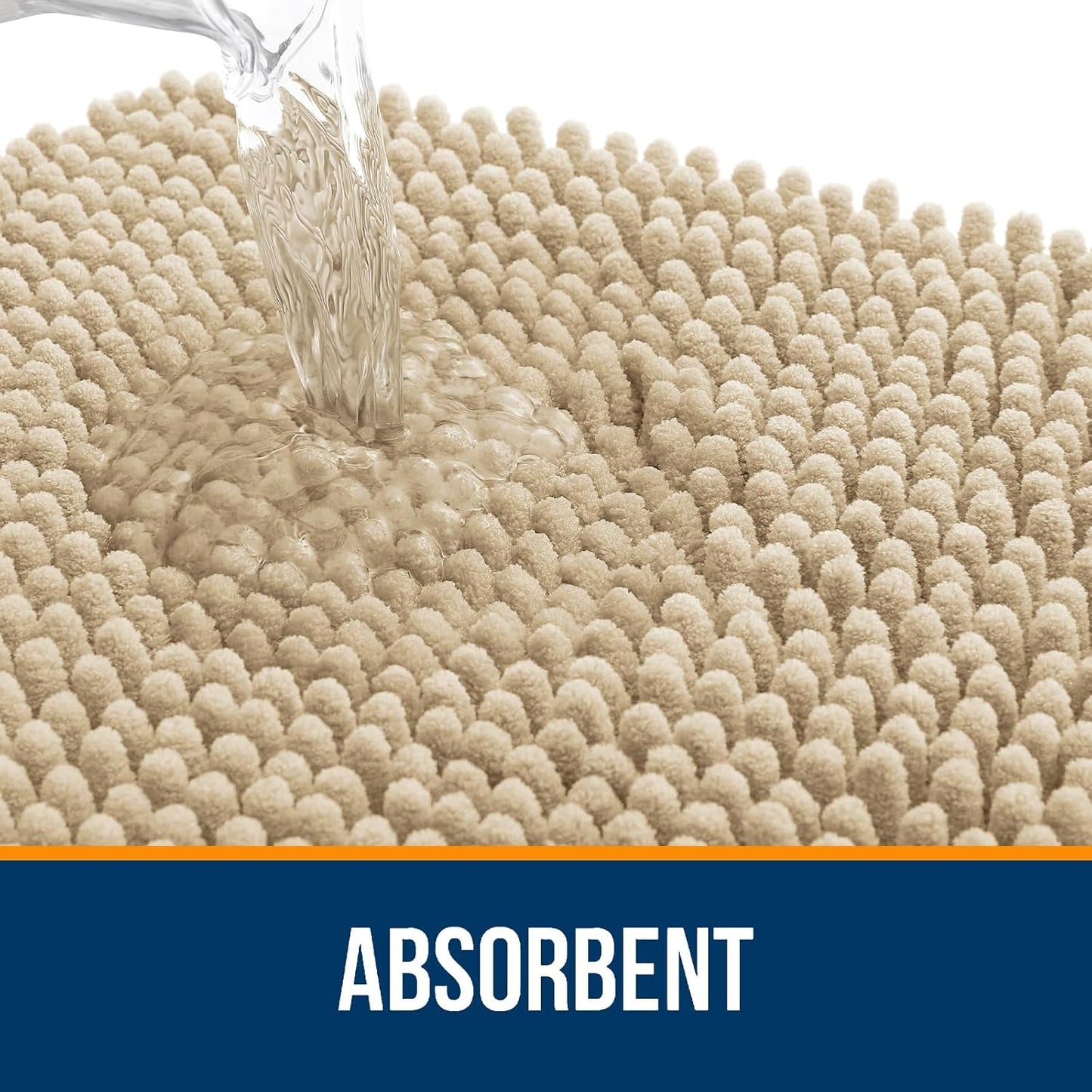OLANLY Bathroom Rugs - Extra Soft Chenille Bath Mats with Rubber Backing | 35x24, Quick Dry, Beige